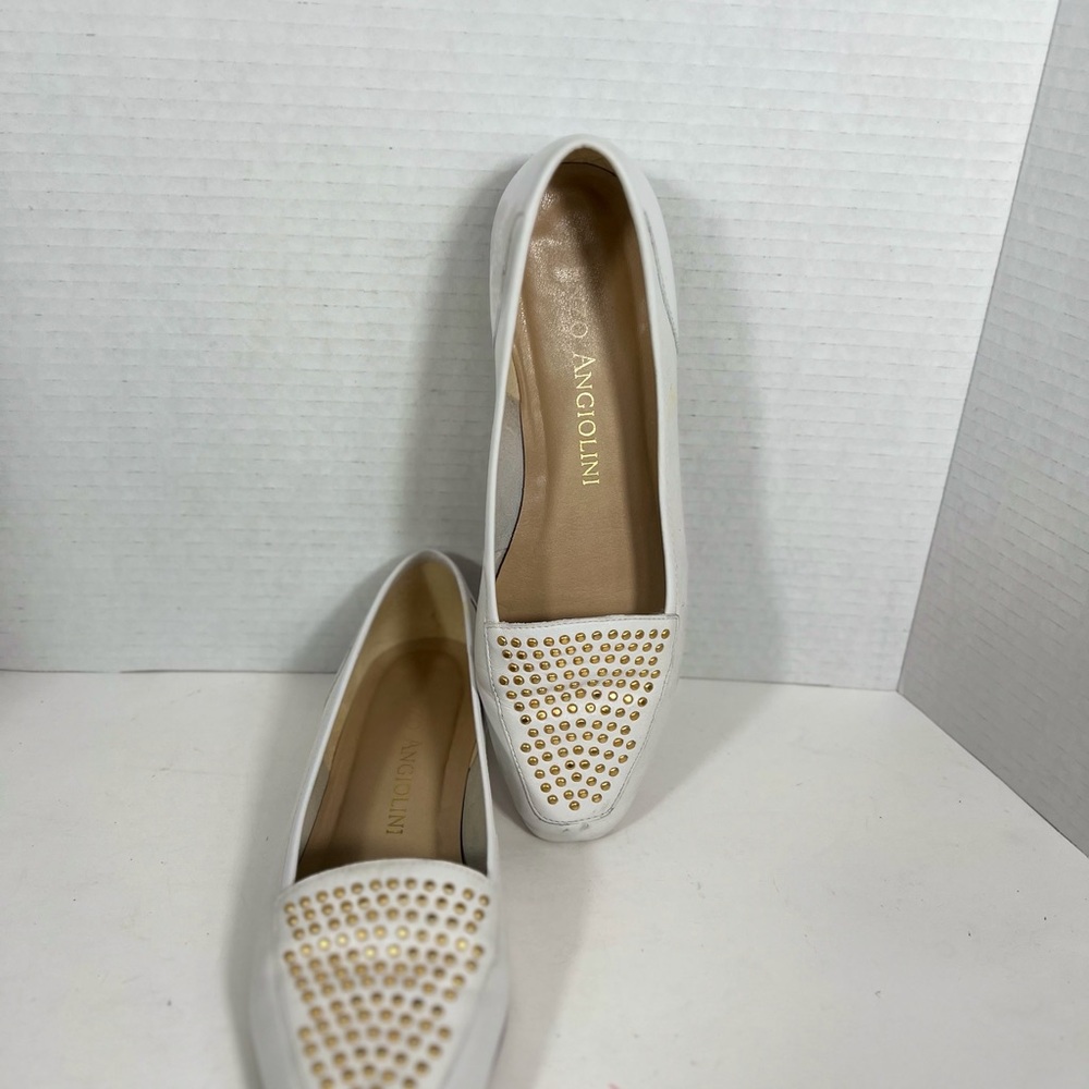 Enzo Angiolini Off White Leather Studded Loafers Womens 7.5 Flats Slip On Shoes